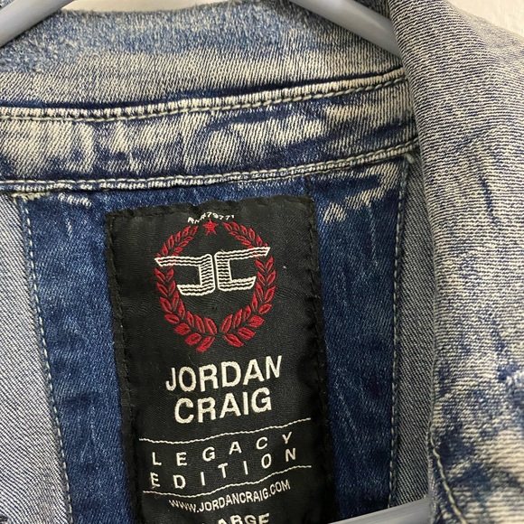 Jordan Craig Legacy Edition Men Large Distressed Jean Jacket Neon Sleeves - Picture 2 of 9